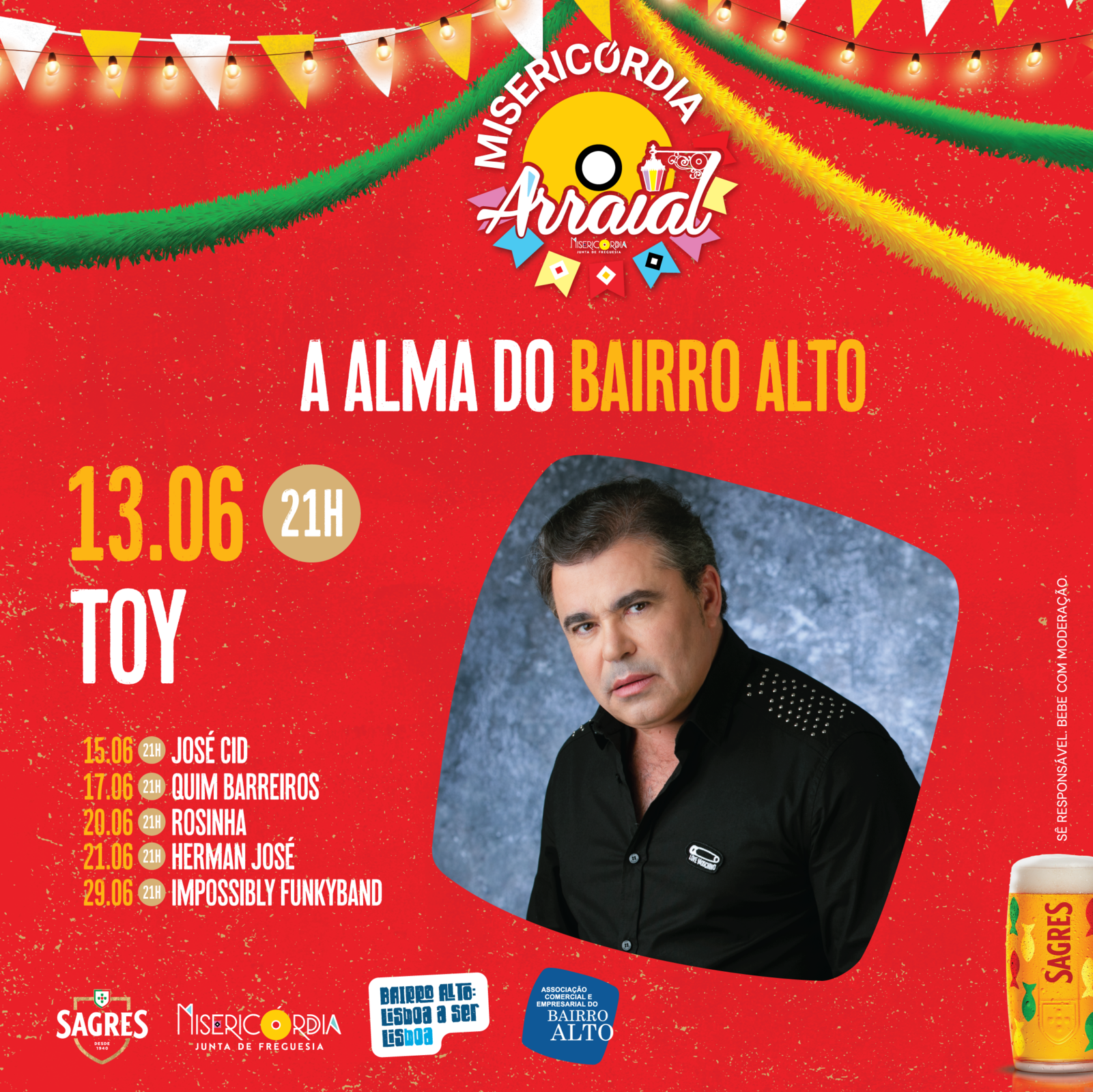 13 JUNHO – 21 HORAS. TOY no Arraial da Misericórdia