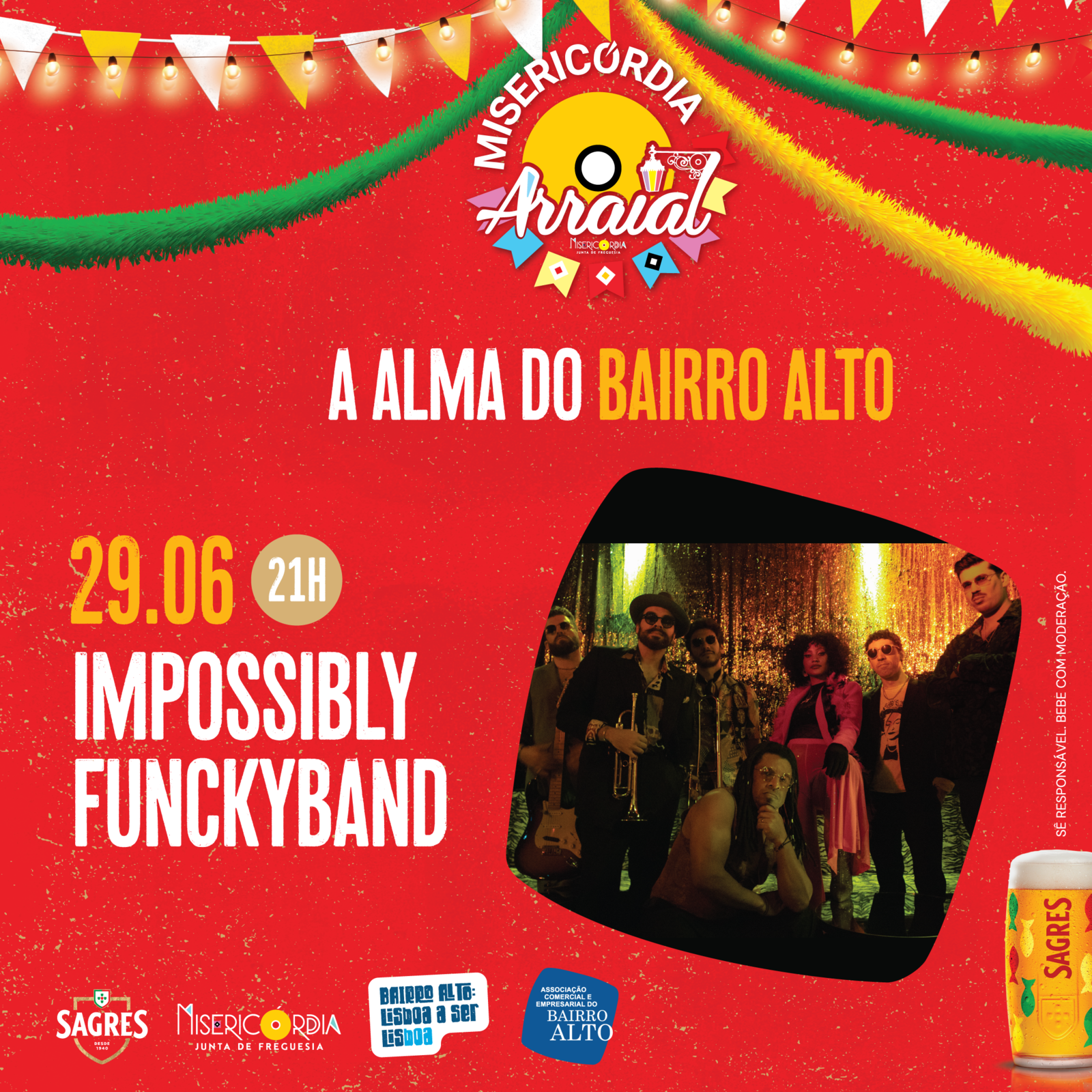 29 JUNHO – 21 HORAS. ‘IMPOSSIBLITY FUNKY BAND’ no Arraial da Misericórdia