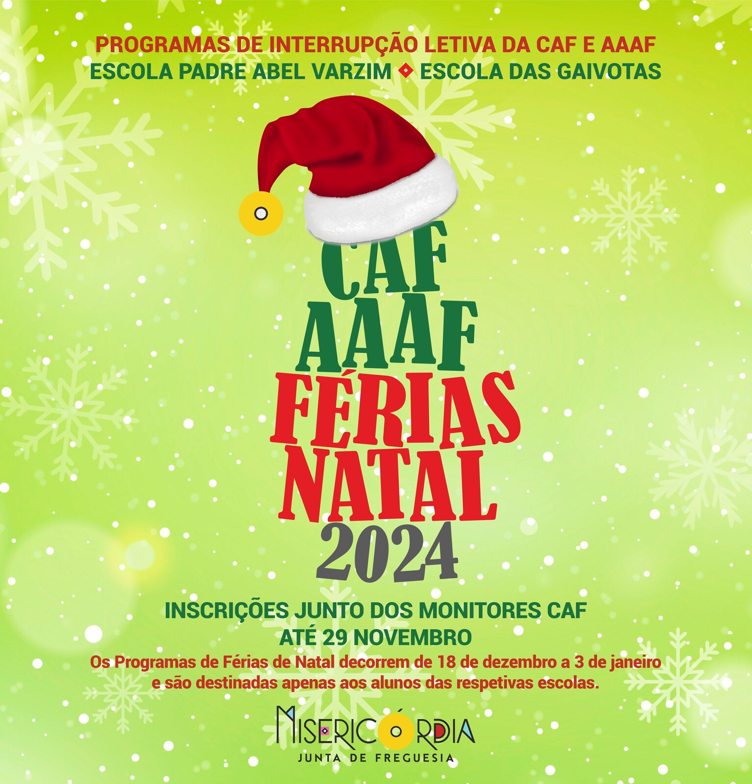 Férias de Natal AAAF|CAF: Inscrições até 29 novembro